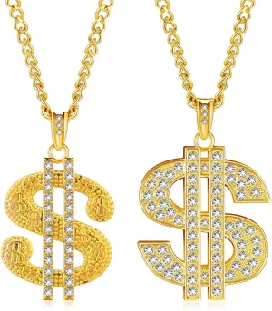 Tatuo 2 Pieces Plated Chain for Men with Dollar Sign Pendant Necklace, Hip Hop Dollar Necklace