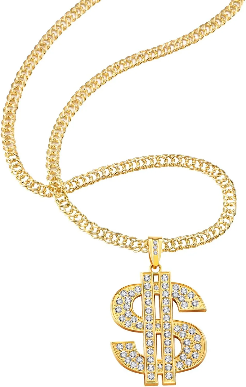 Tatuo 2 Pieces Plated Chain for Men with Dollar Sign Pendant Necklace, Hip Hop Dollar Necklace