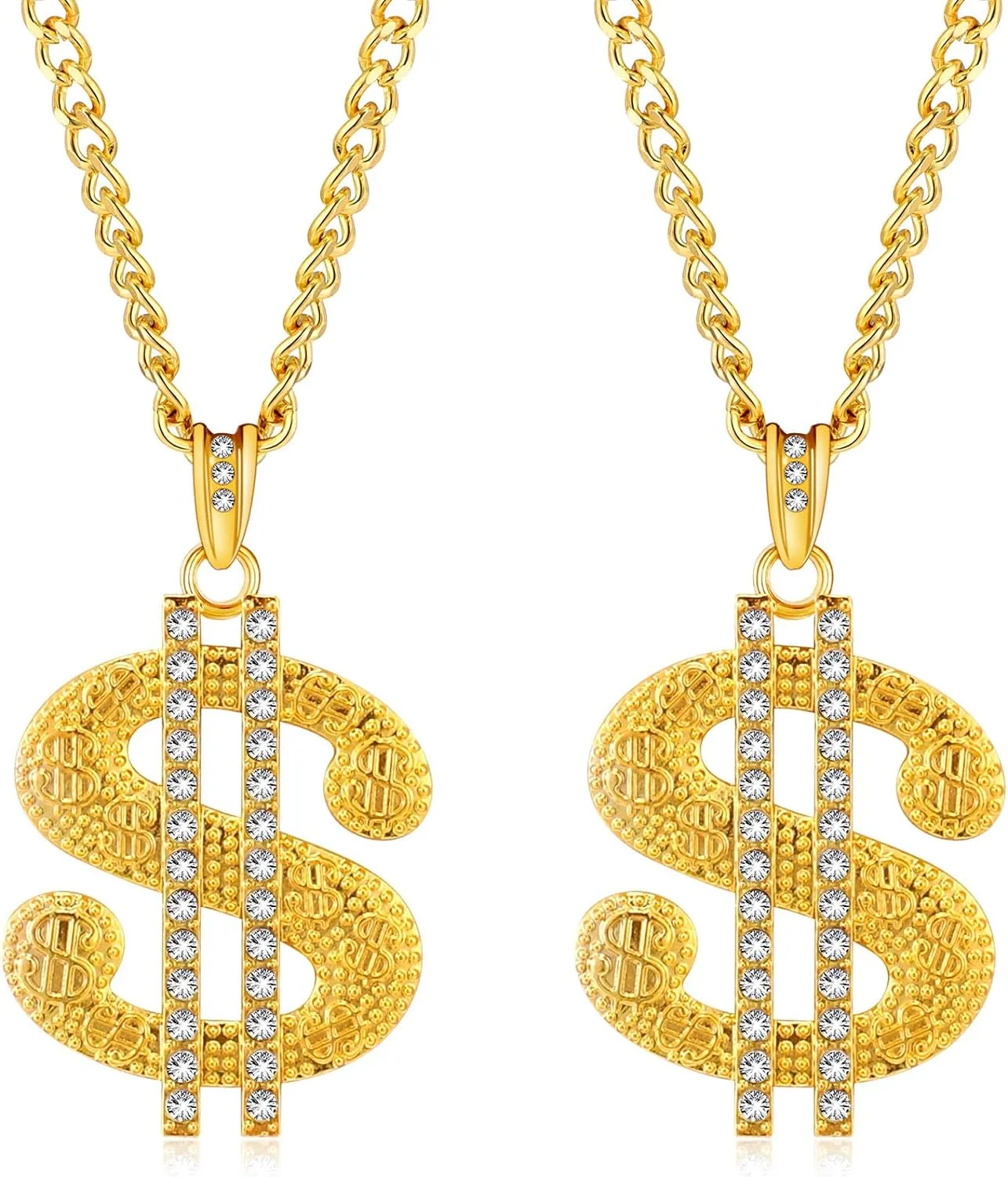 Tatuo 2 Pieces Plated Chain for Men with Dollar Sign Pendant Necklace, Hip Hop Dollar Necklace