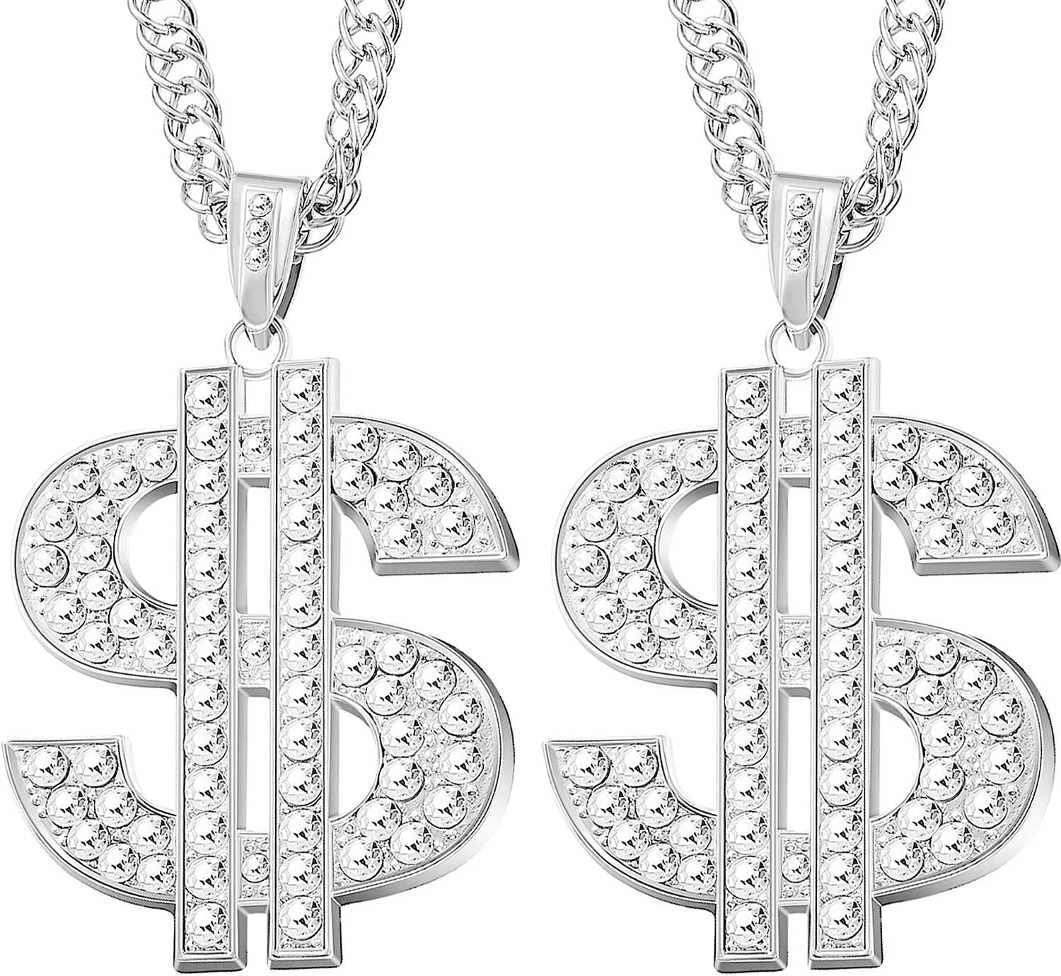 Tatuo 2 Pieces Plated Chain for Men with Dollar Sign Pendant Necklace, Hip Hop Dollar Necklace