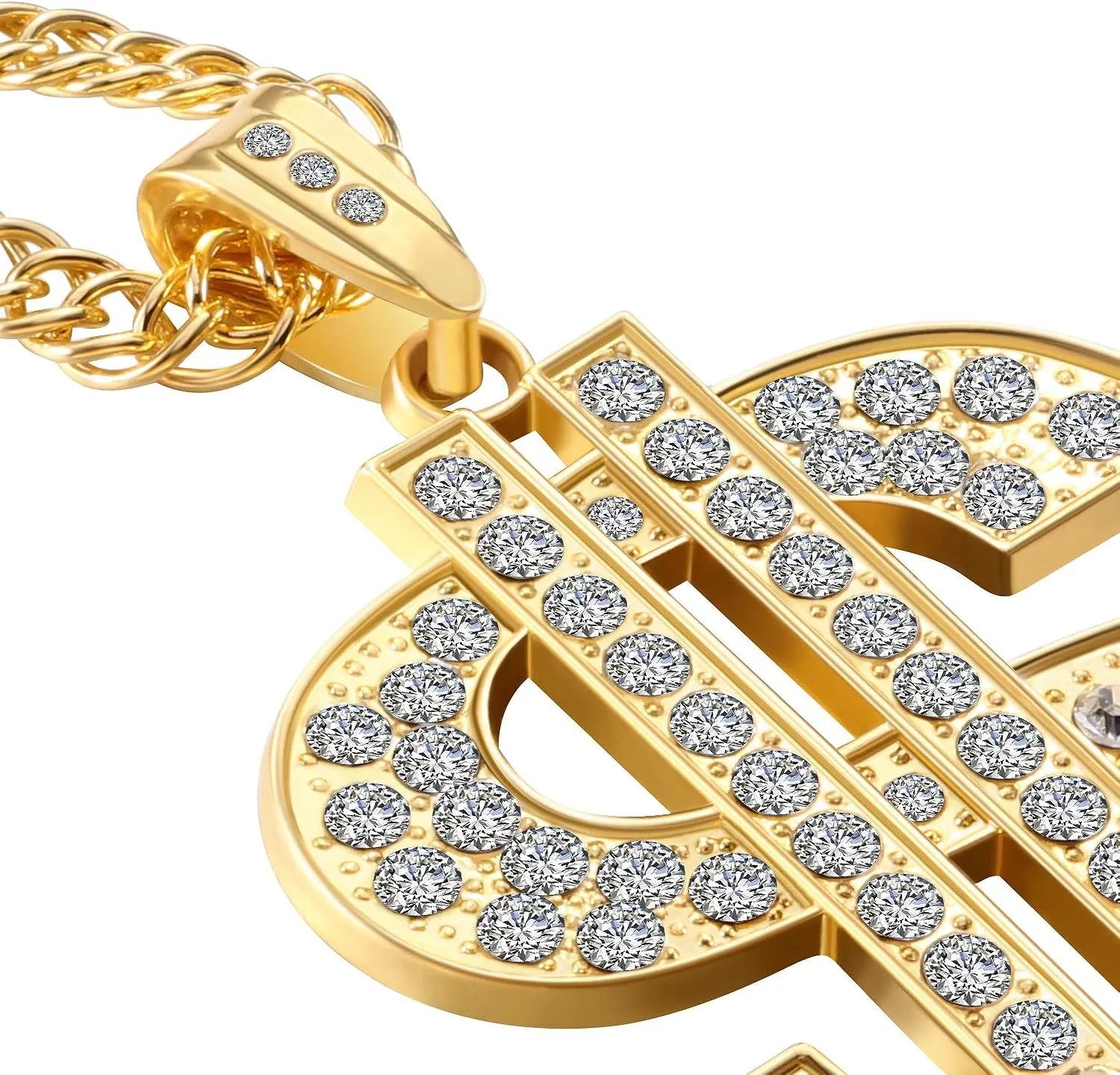 Tatuo 2 Pieces Plated Chain for Men with Dollar Sign Pendant Necklace, Hip Hop Dollar Necklace