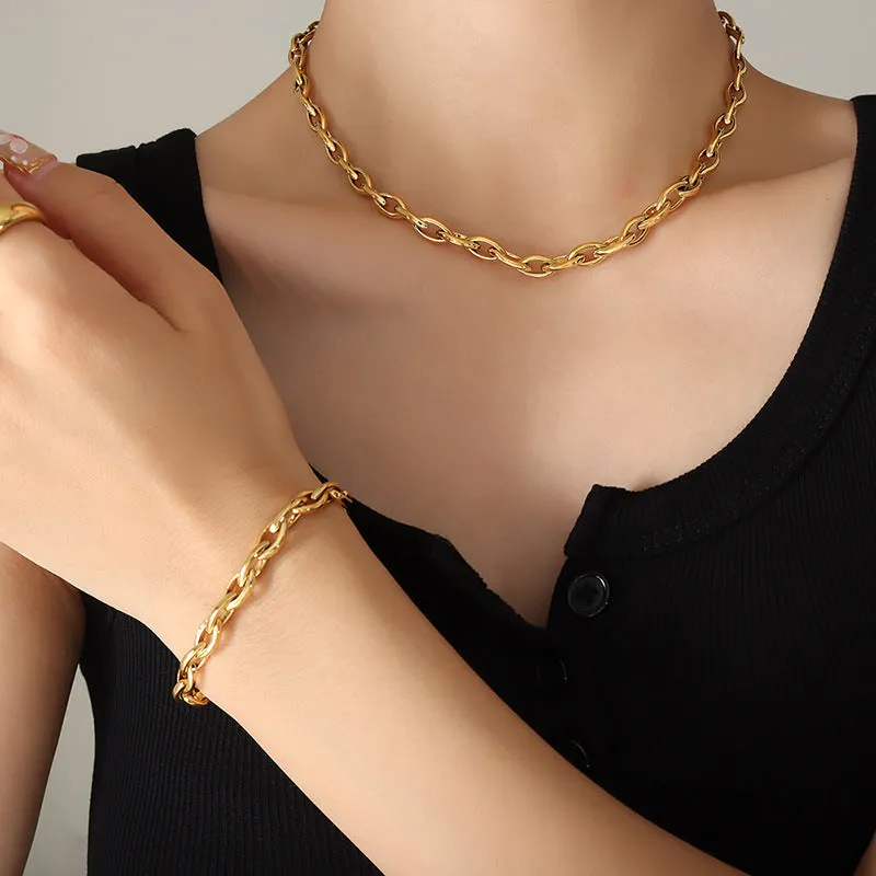 Trendy Copper Jewelry Set with Chunky Necklace and Customizable Bracelet