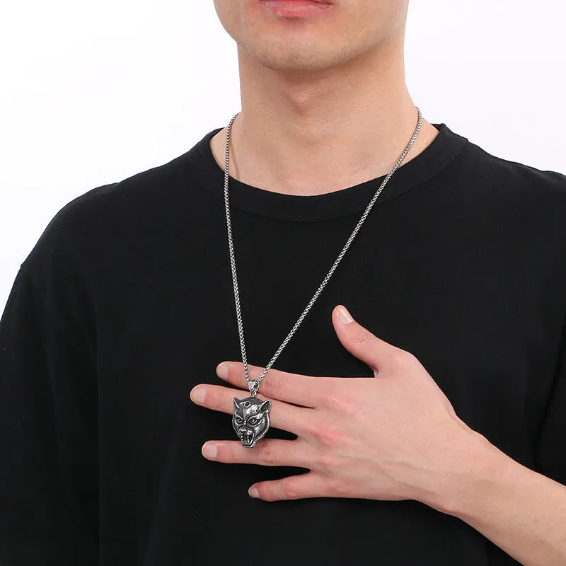 Trendy Dark Animal Pendant - Hip Hop Retro Punk Leopard Zircon Titanium Steel for Men
