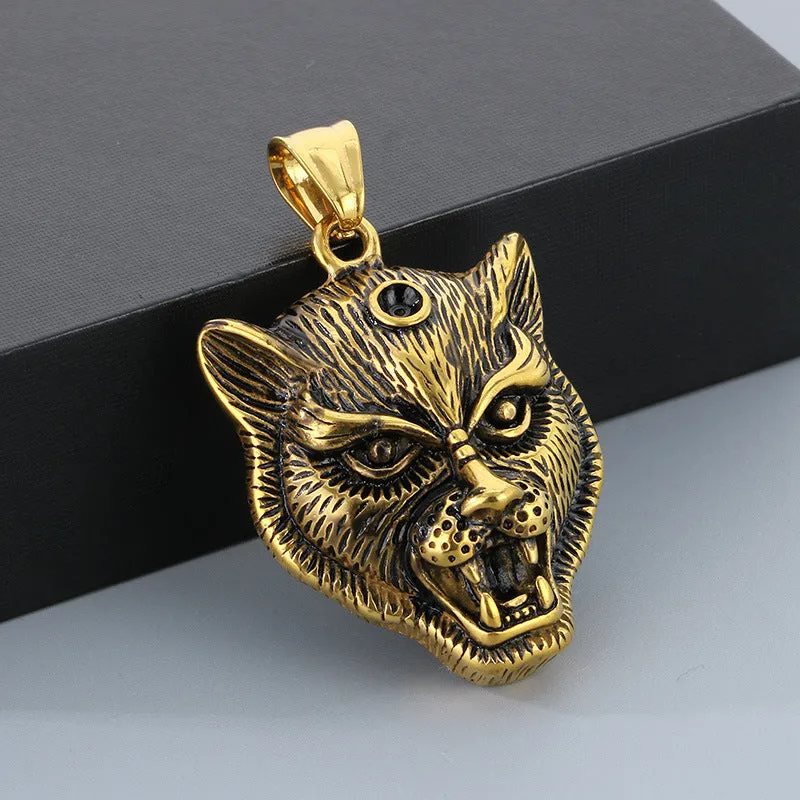 Trendy Dark Animal Pendant - Hip Hop Retro Punk Leopard Zircon Titanium Steel for Men