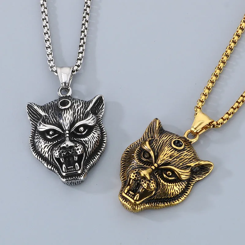 Trendy Dark Animal Pendant - Hip Hop Retro Punk Leopard Zircon Titanium Steel for Men