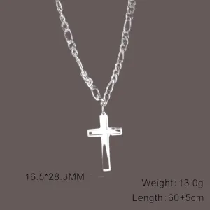 Trendy Stainless Steel Hollow Cross Necklace for Men - Hip-Hop Figaro Chain Christian Jewelry