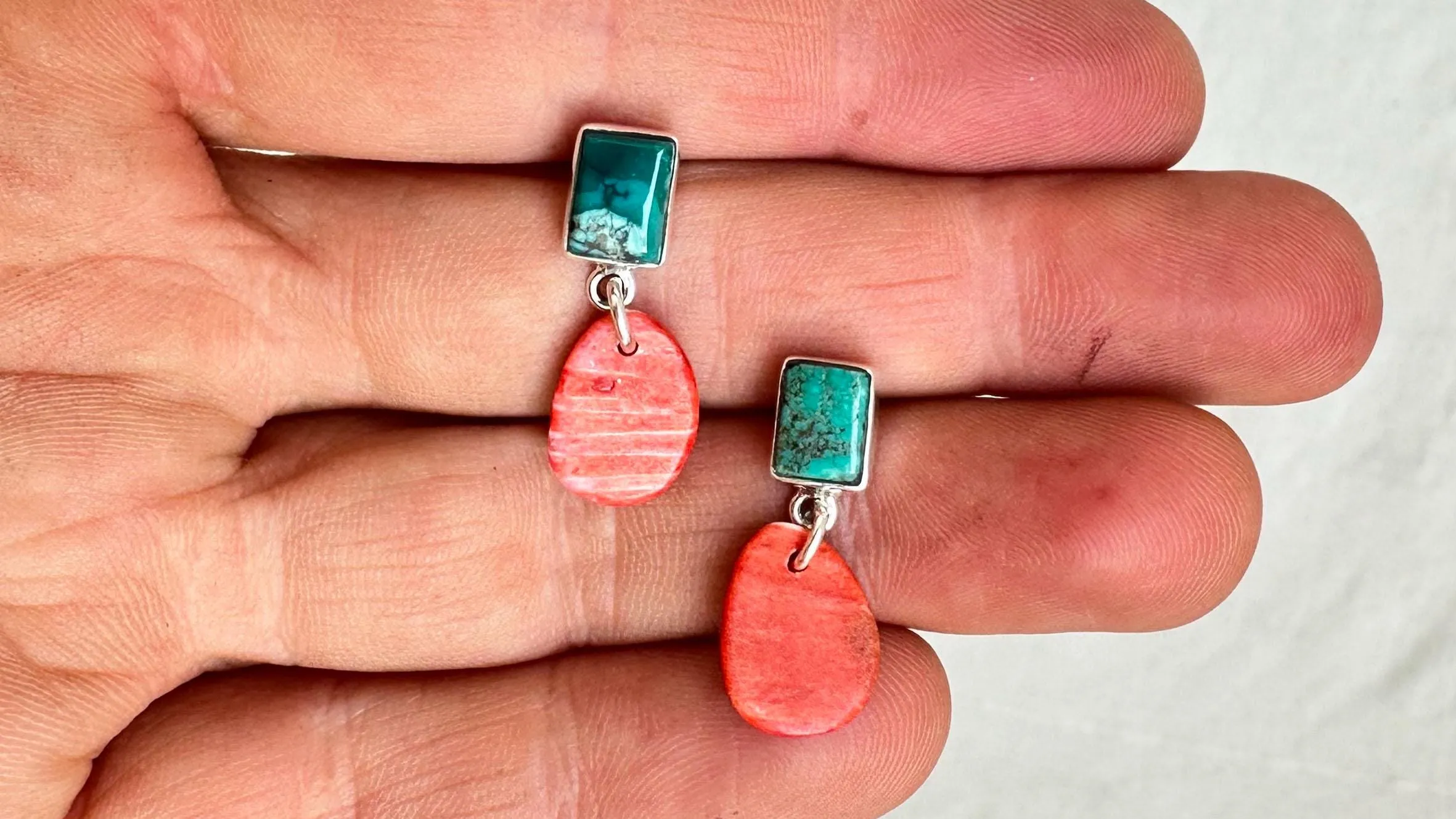 Turquoise & Shell Earrings. Spiny Oyster Shell. 0894