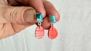 Turquoise & Shell Earrings. Spiny Oyster Shell. 0894