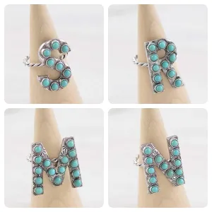 Turquoise stone Initial Letter RING