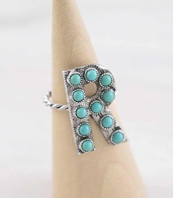 Turquoise stone Initial Letter RING
