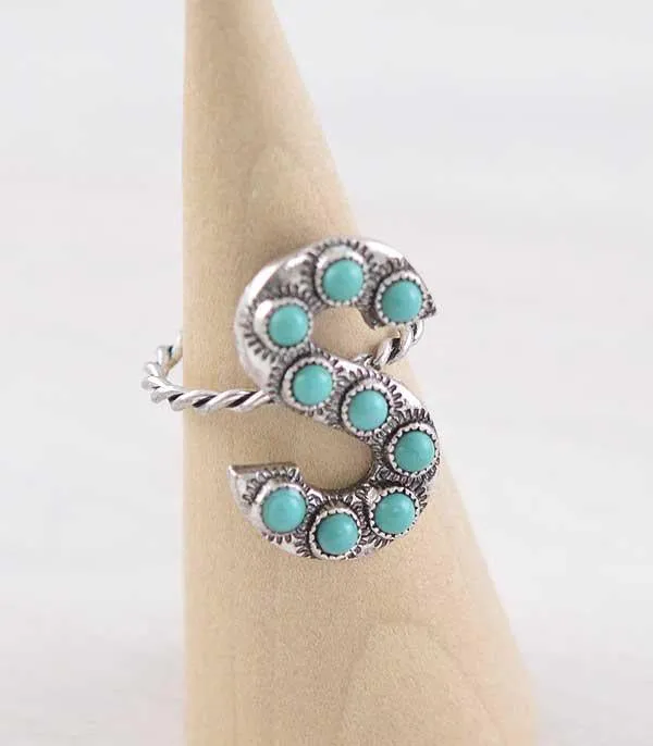 Turquoise stone Initial Letter RING