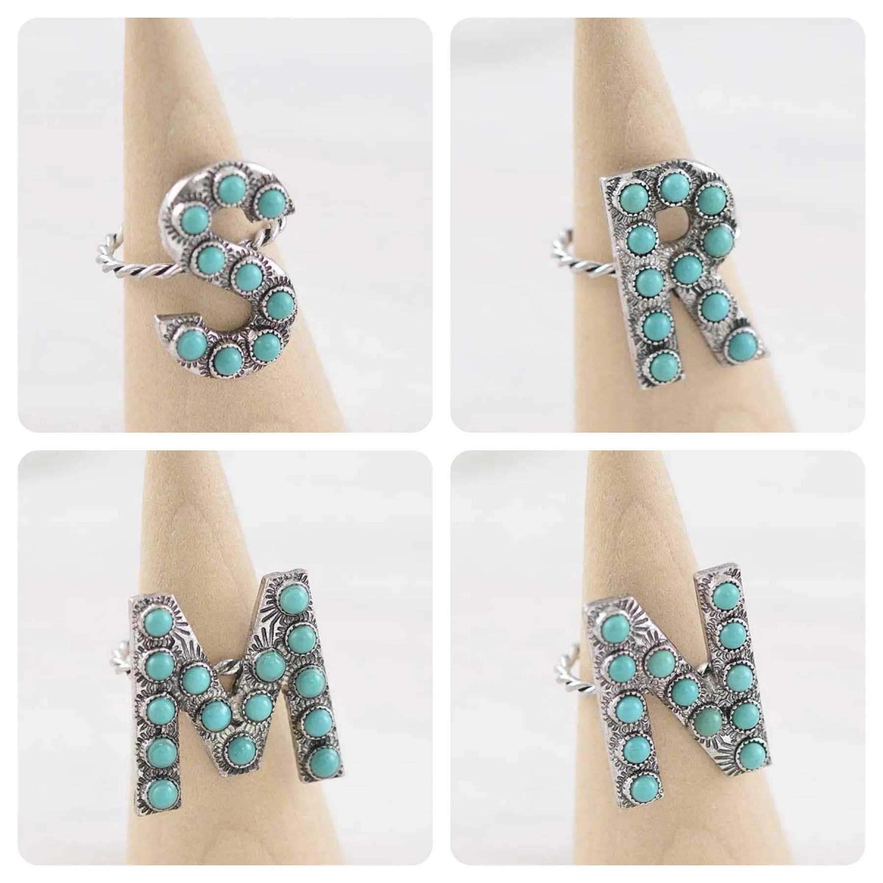 Turquoise stone Initial Letter RING