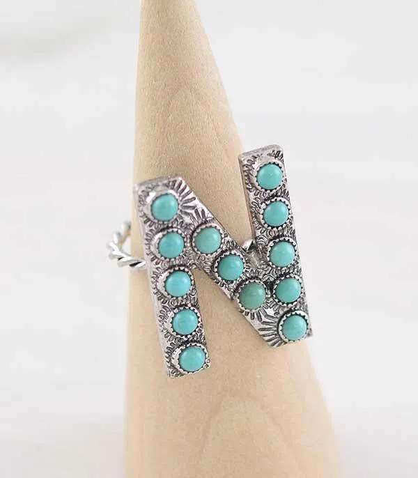 Turquoise stone Initial Letter RING