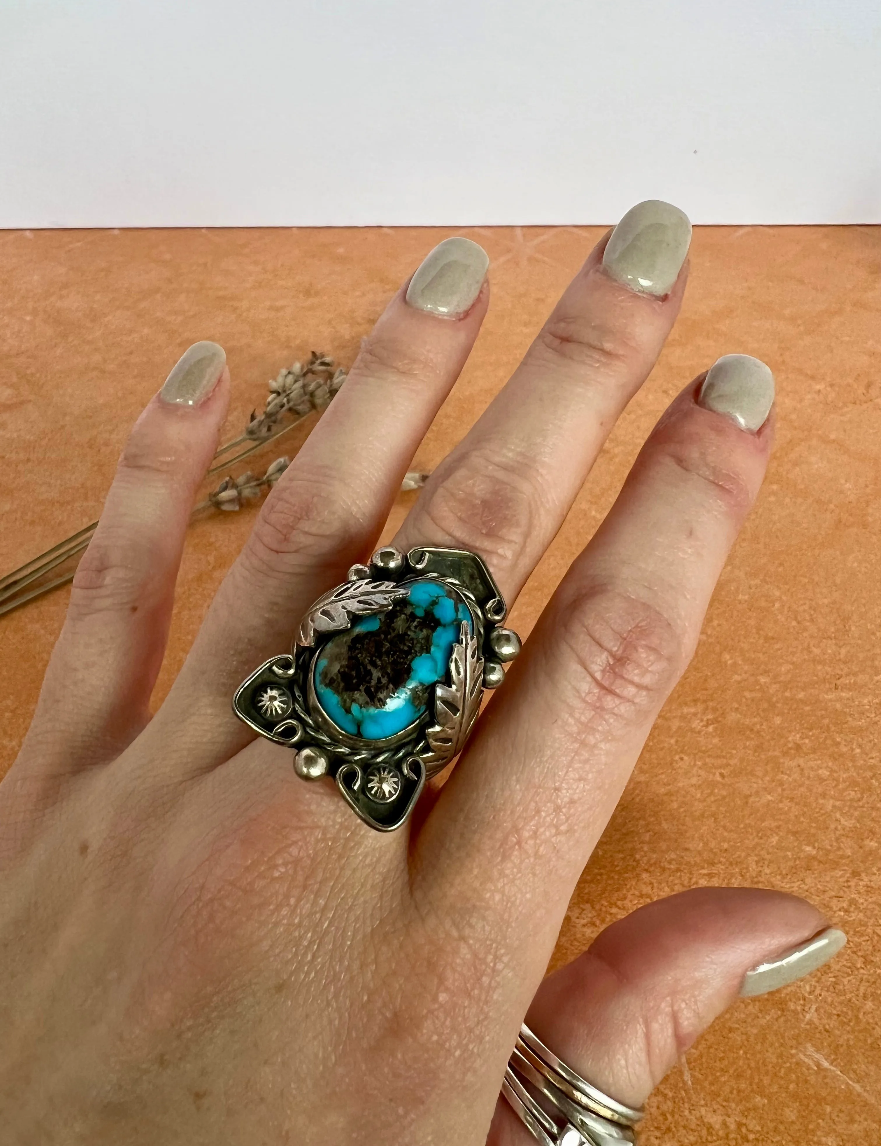 Unique Navajo Turquoise Ring | Size 8