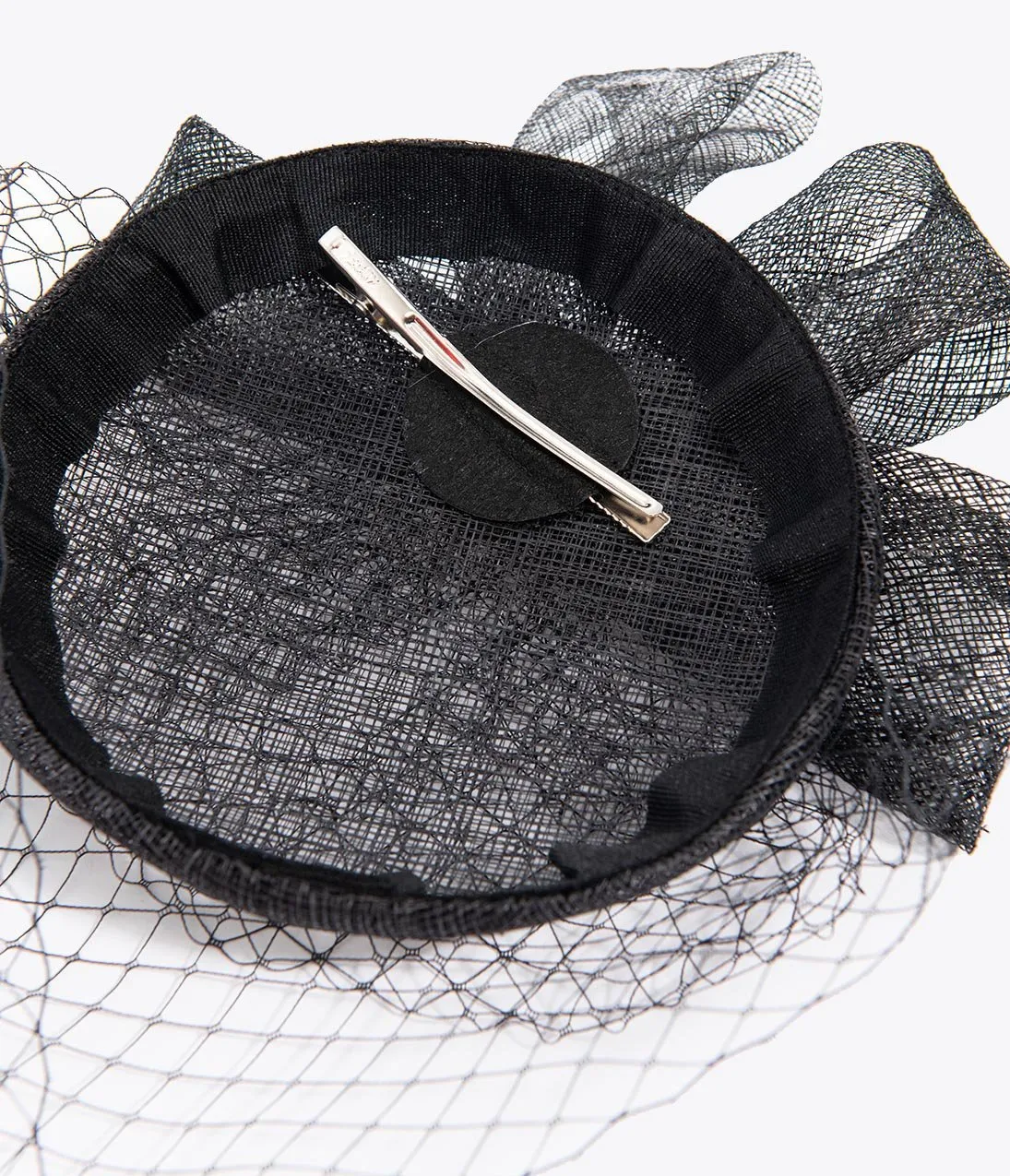 Unique Vintage Black Sinamay & Rhinestone Brooch Fascinator