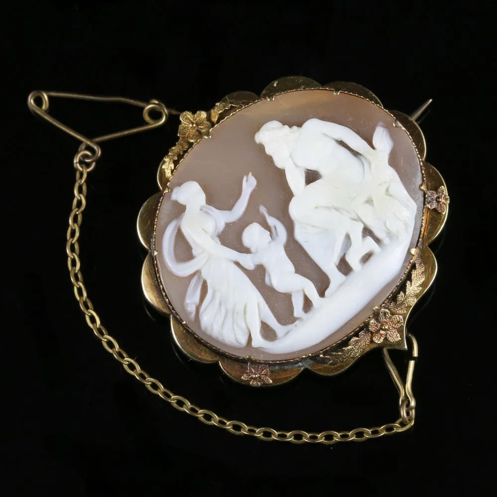 Victorian Gold Cameo Brooch In Original Box Circa 1900