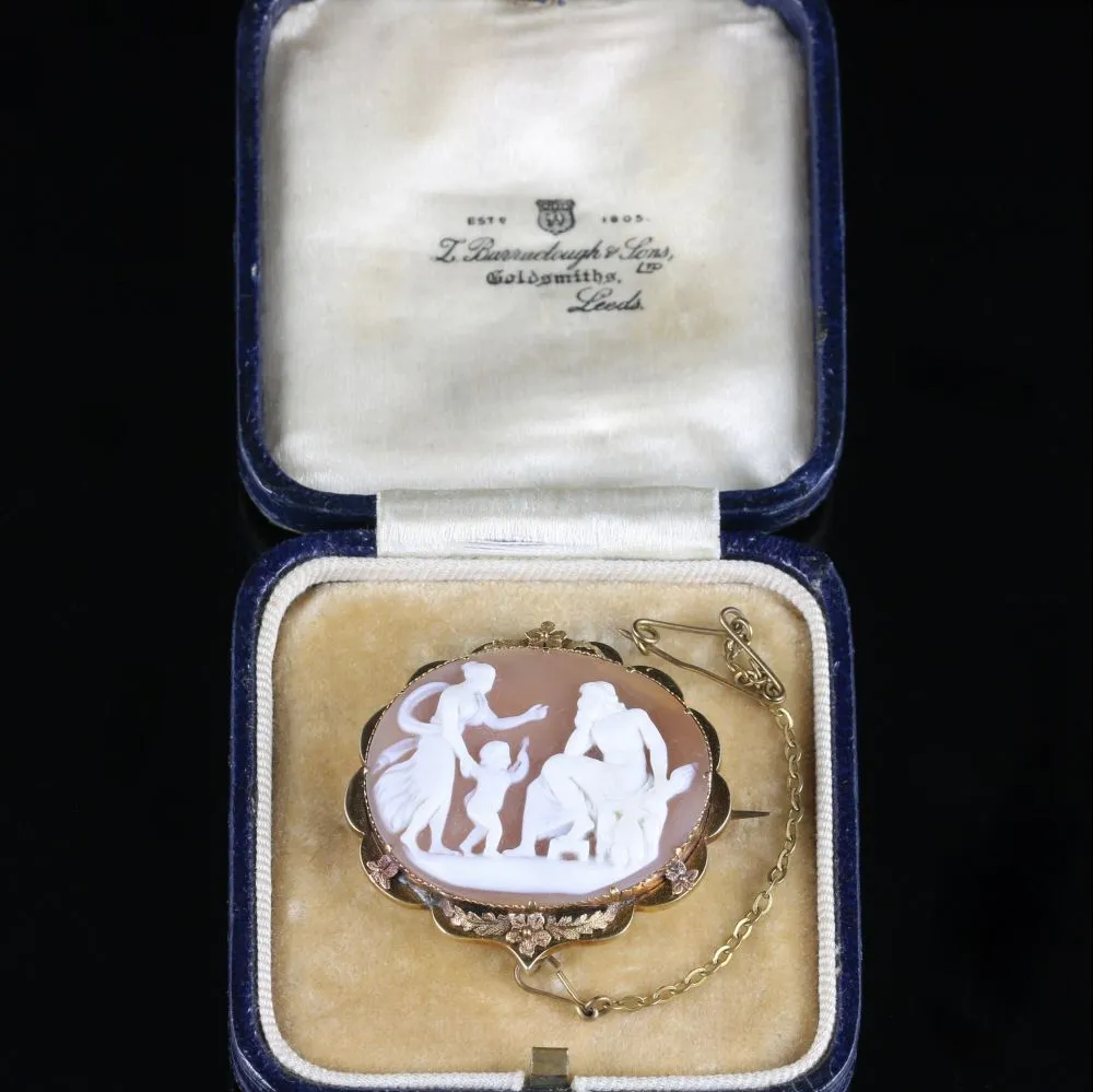 Victorian Gold Cameo Brooch In Original Box Circa 1900