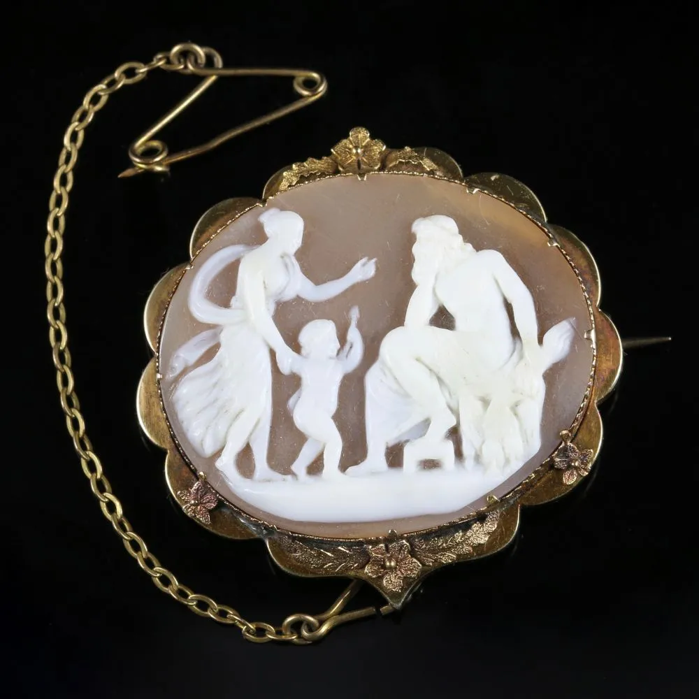 Victorian Gold Cameo Brooch In Original Box Circa 1900