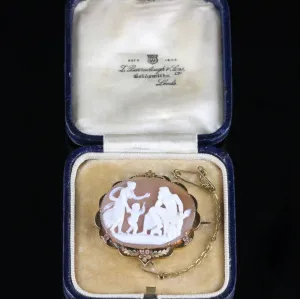 Victorian Gold Cameo Brooch In Original Box Circa 1900