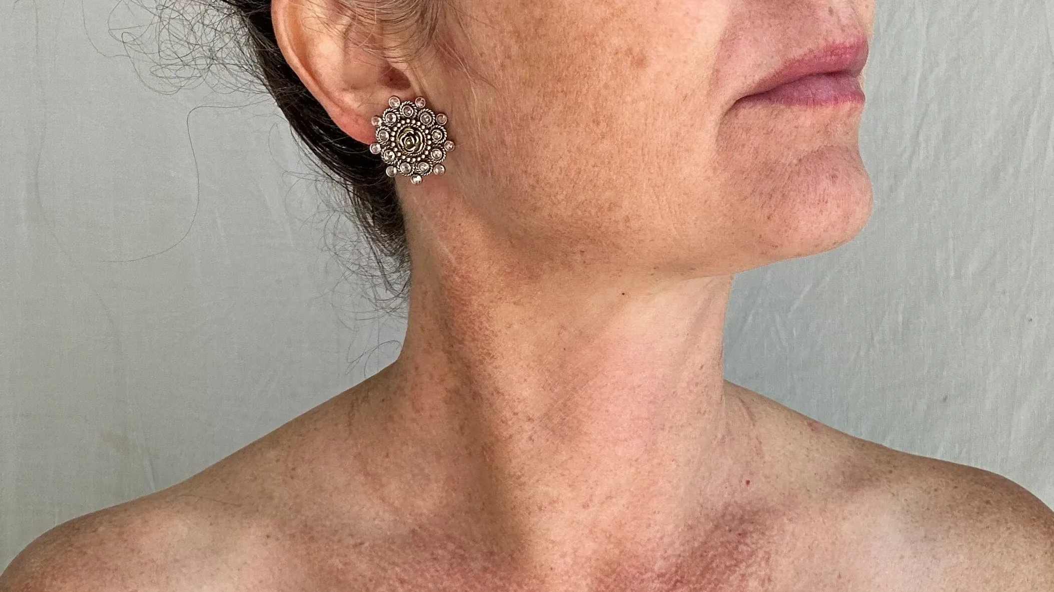 Victorian Style Crystal Post Earrings. Sterling Silver 1082