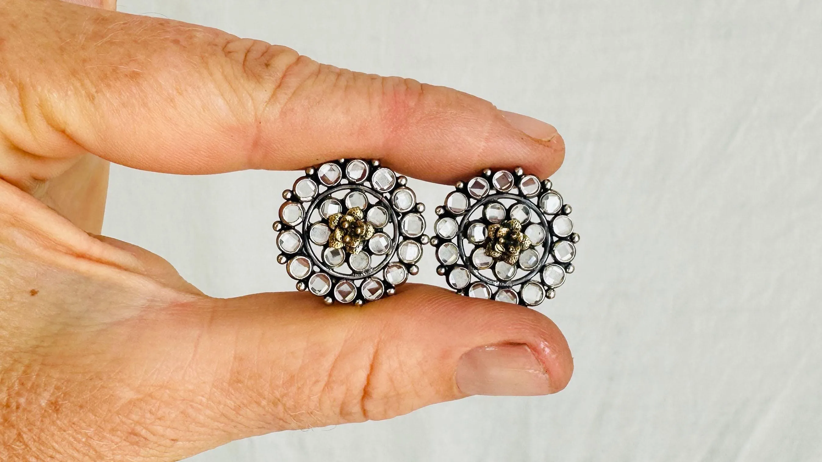 Victorian Style Crystal Post Earrings. Sterling Silver. 1084