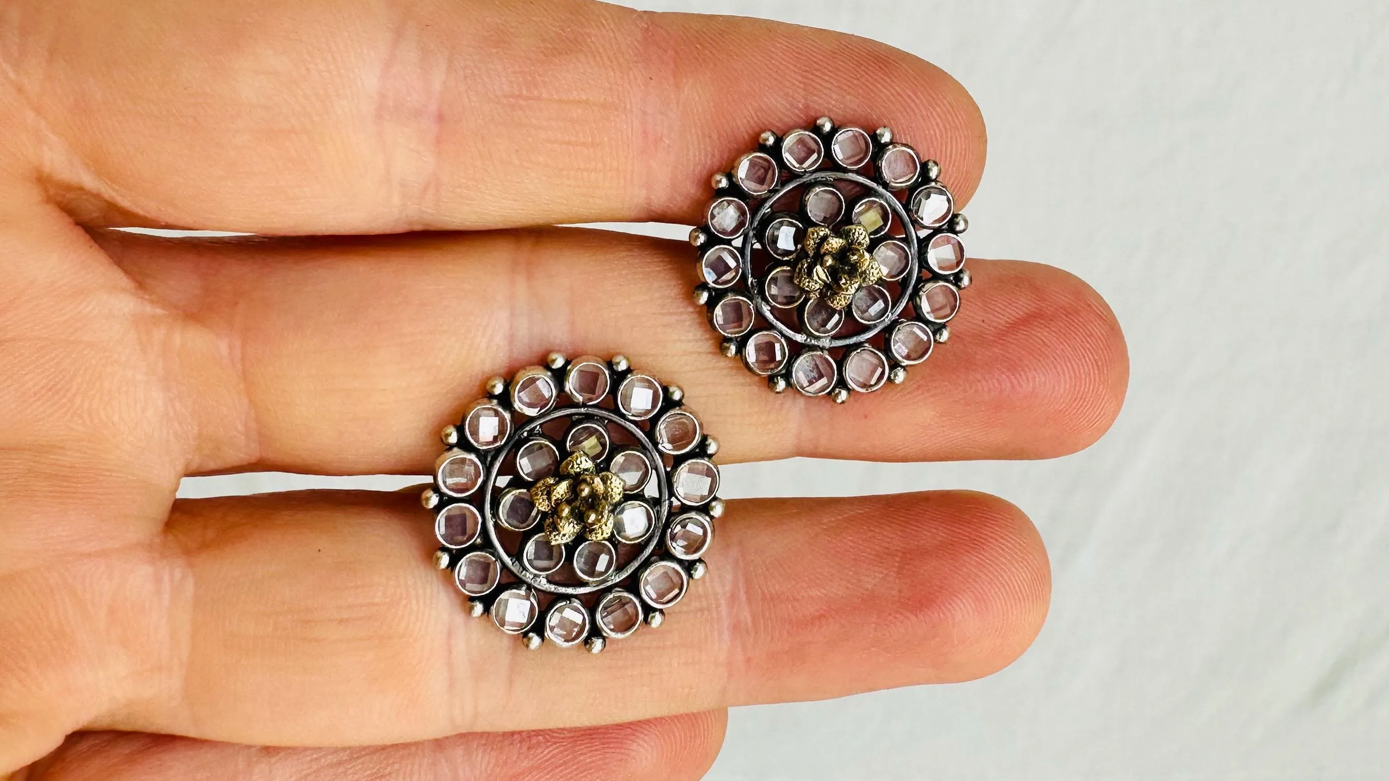 Victorian Style Crystal Post Earrings. Sterling Silver. 1084