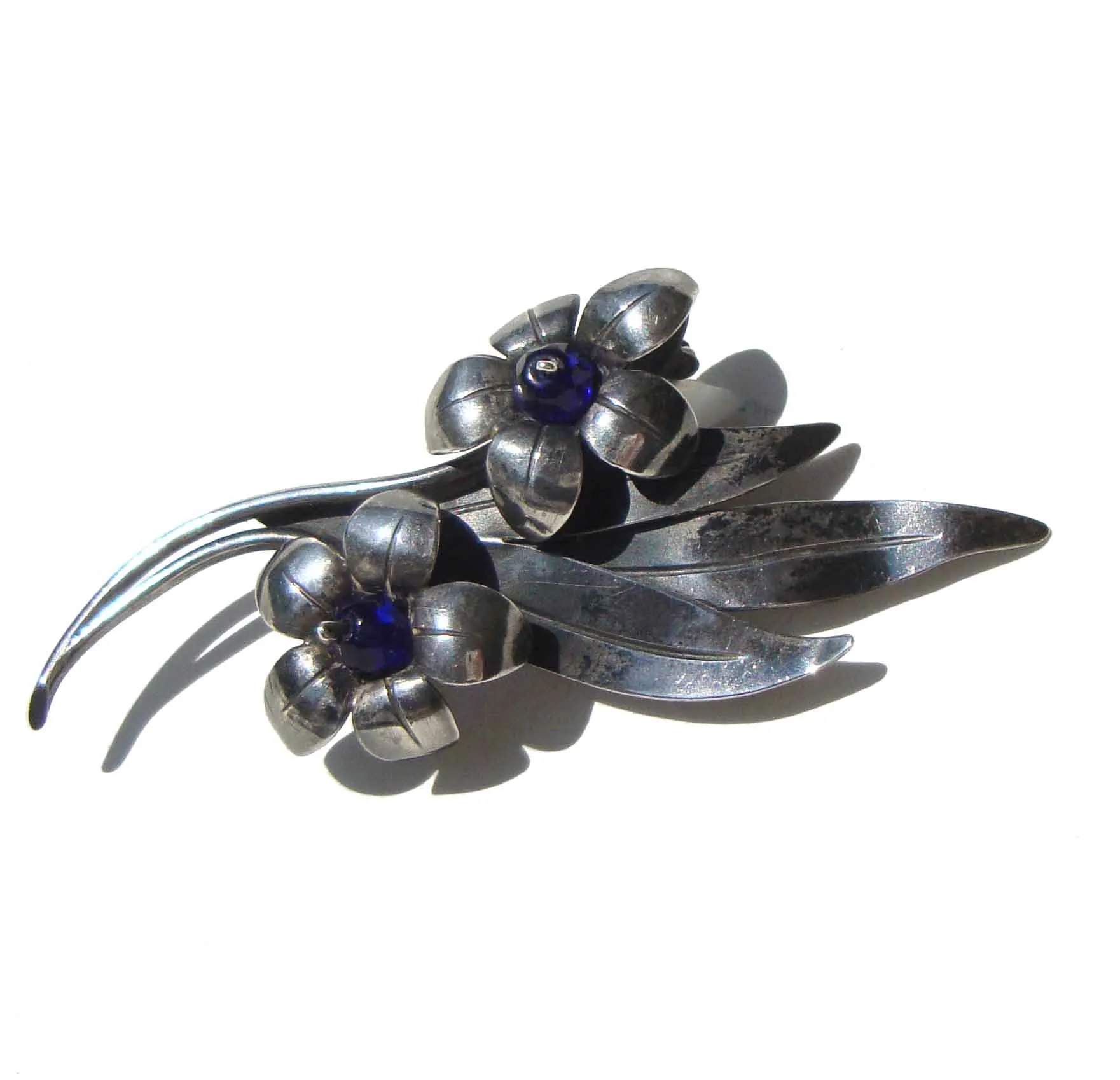 Vintage 40s Hans Teppich Sterling Brooch Art Deco Israeli Beaded Flower Pin