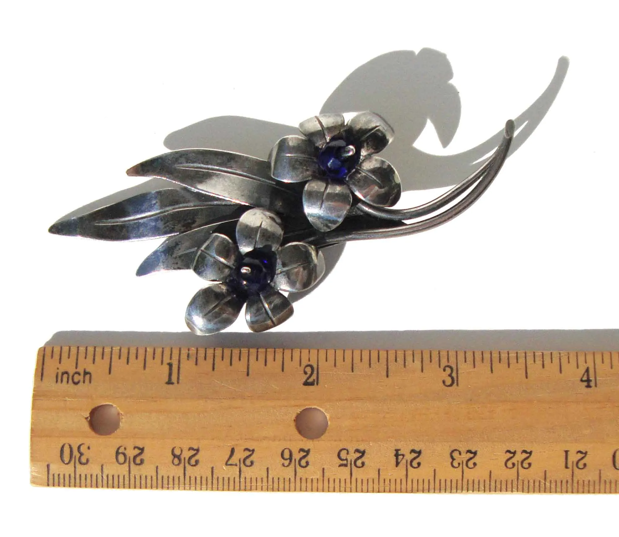 Vintage 40s Hans Teppich Sterling Brooch Art Deco Israeli Beaded Flower Pin
