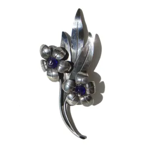 Vintage 40s Hans Teppich Sterling Brooch Art Deco Israeli Beaded Flower Pin