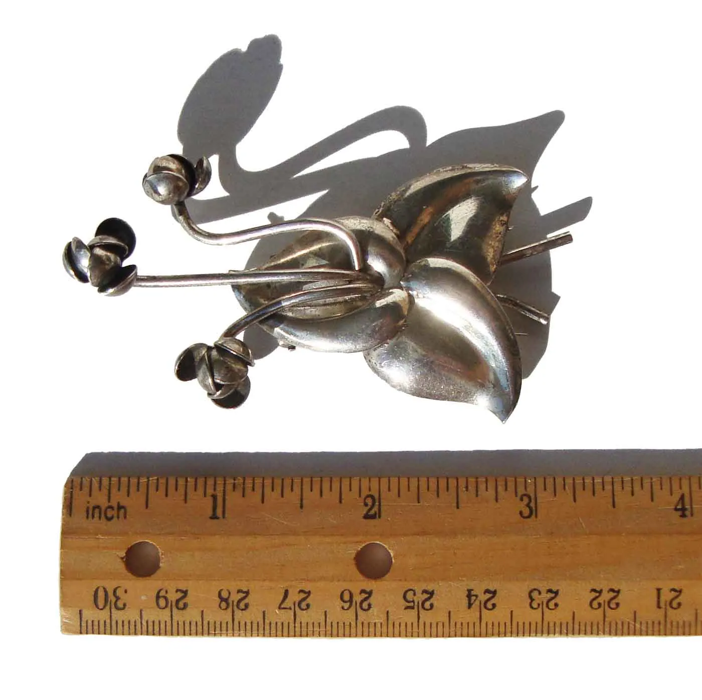 Vintage 40s Napier Trillium Sterling Silver Floral Fur Clip