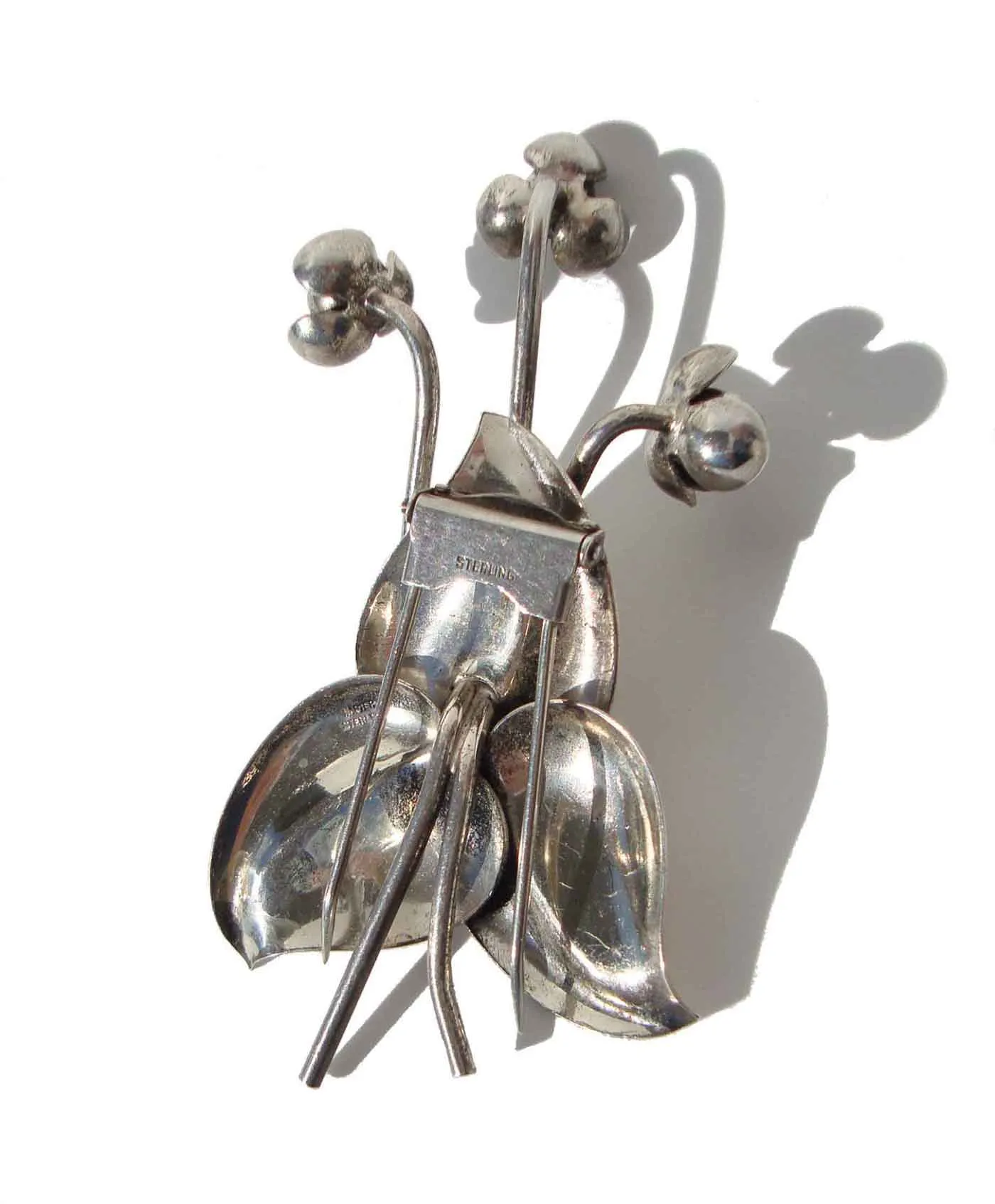 Vintage 40s Napier Trillium Sterling Silver Floral Fur Clip
