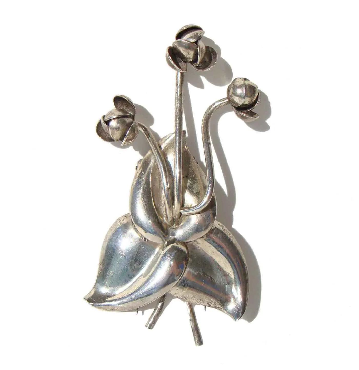 Vintage 40s Napier Trillium Sterling Silver Floral Fur Clip