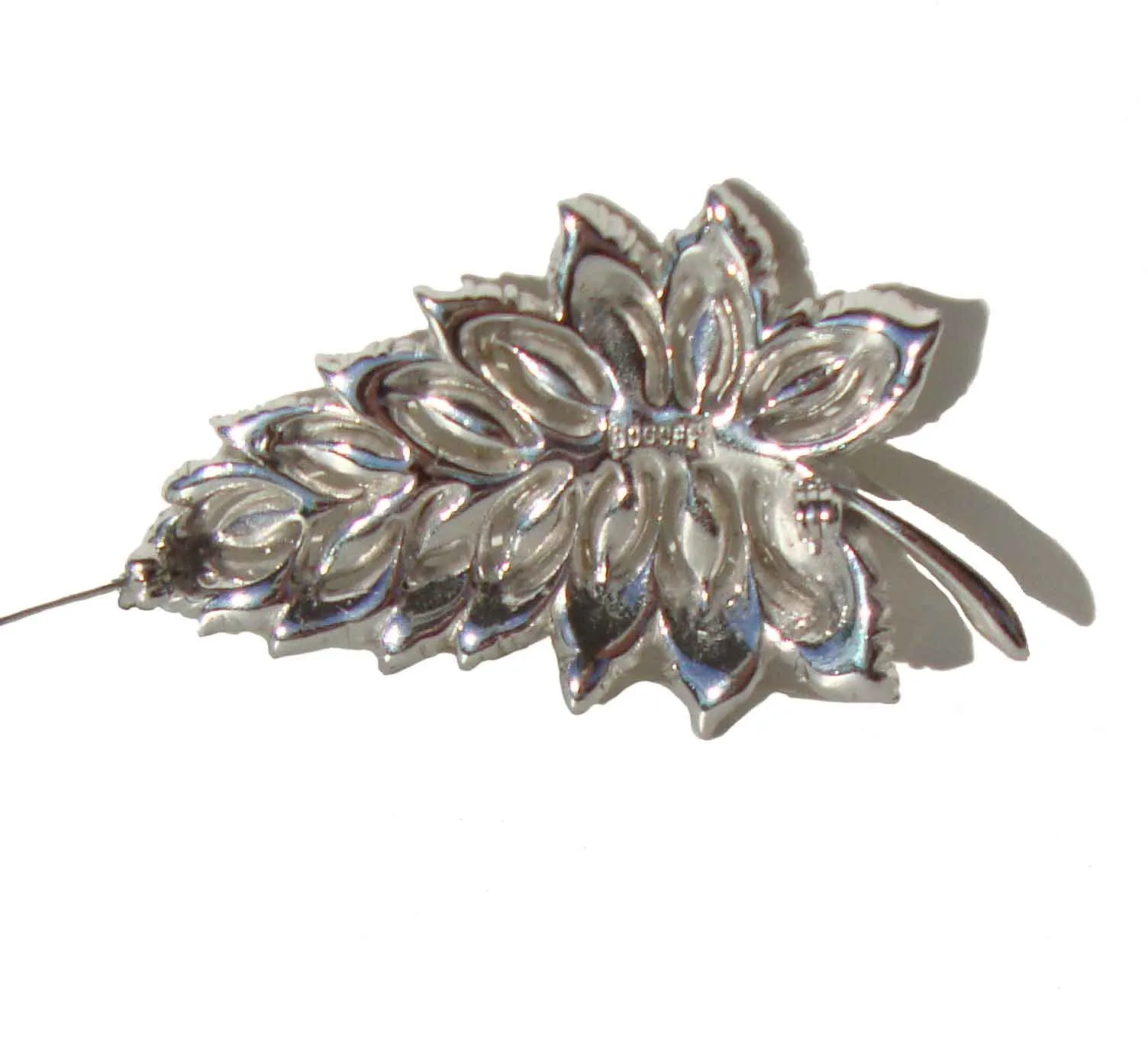 Vintage Bogoff Rhinestone Leaf Brooch Cocktail Pin