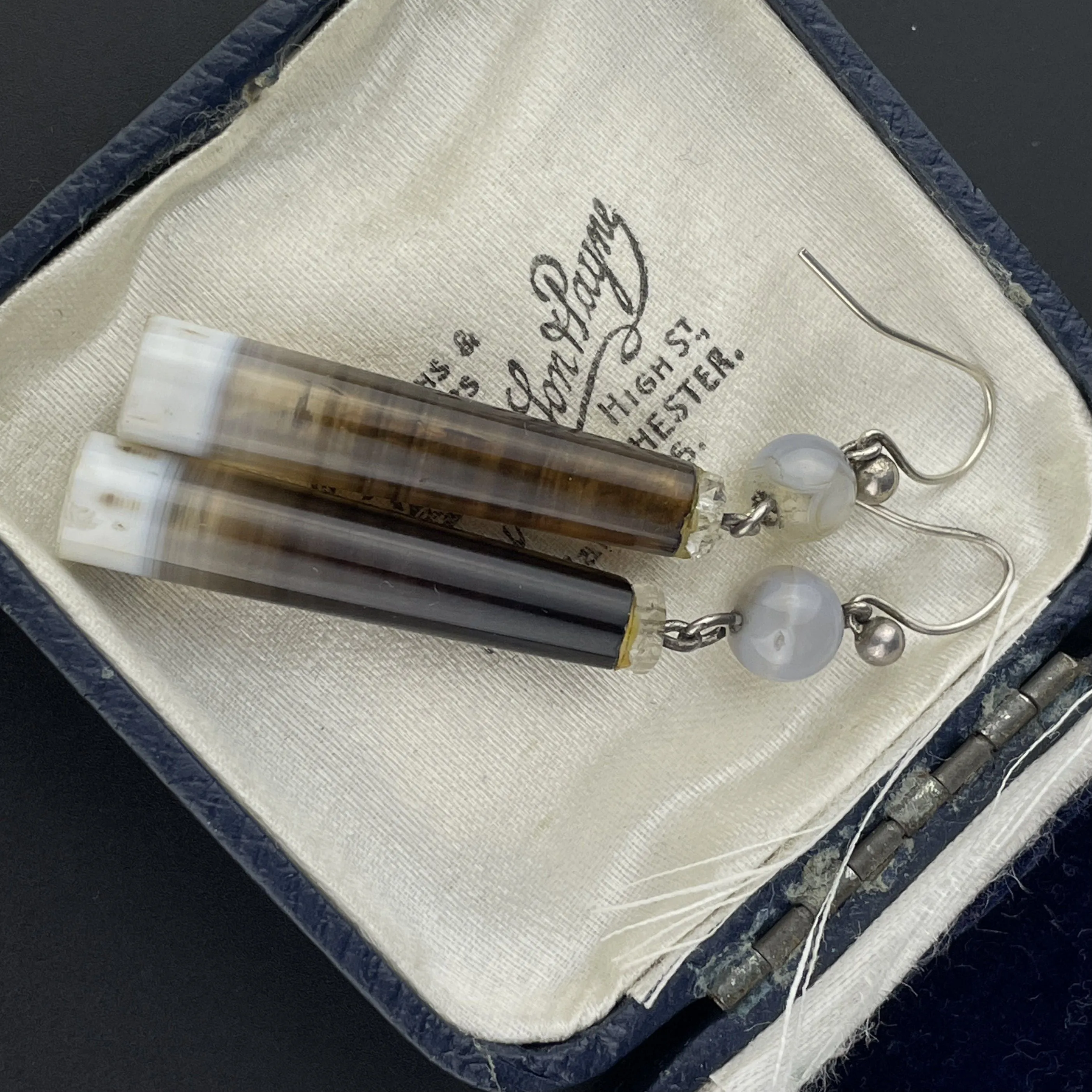 Vintage Long Scottish Banded Agate Earrings