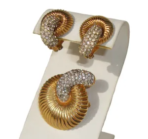 Vintage Mimi di N Demi Parure Floral Rhinestone Brooch & Earrings Set