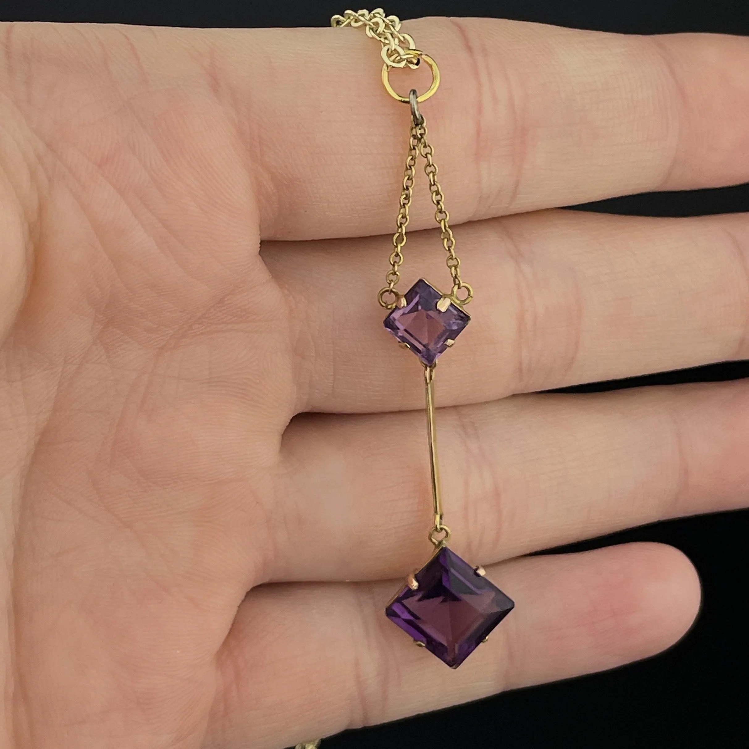 Vintage Victorian Gold Princess Cut Amethyst Pendant Necklace
