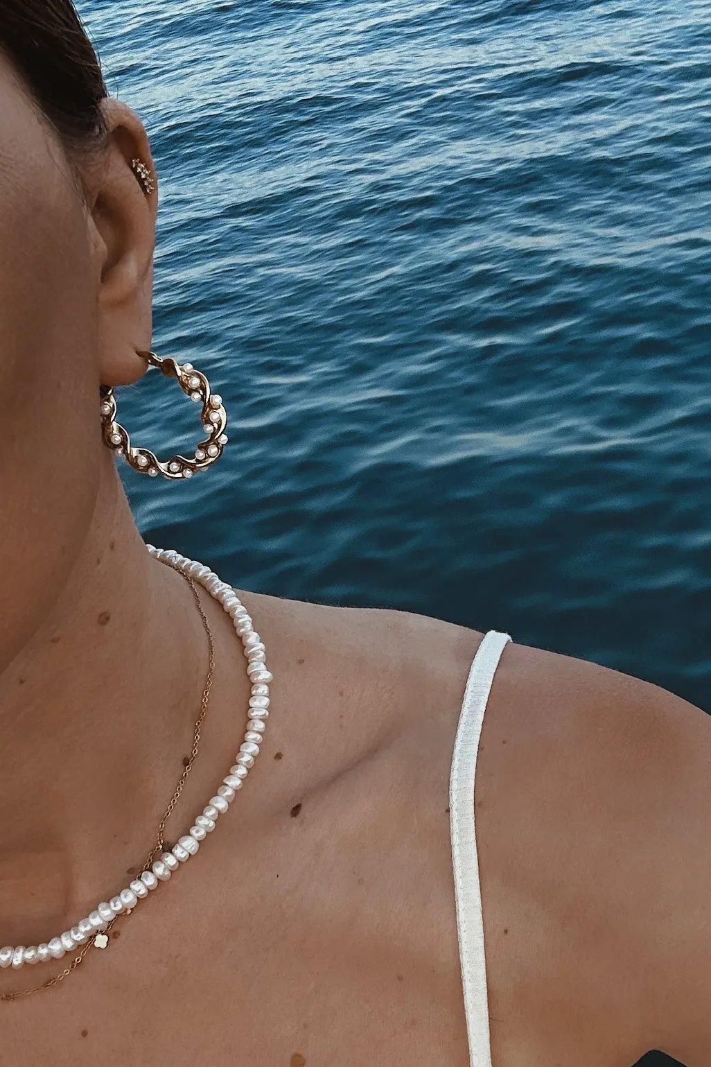 Wave Pearls Hoops