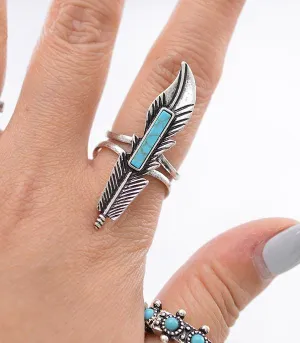 Western Feather adjustable Turquoise RING