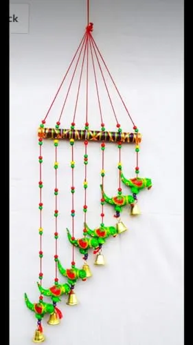 Wind Chimes for Home Decoration Paper Mache Showpiece Parrot Wind Chimes Home Decoration for Hall Balcony Wall/Door/Window Hanging Bells (90 cm, Green) (1)