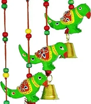 Wind Chimes for Home Decoration Paper Mache Showpiece Parrot Wind Chimes Home Decoration for Hall Balcony Wall/Door/Window Hanging Bells (90 cm, Green) (1)
