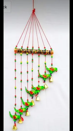Wind Chimes for Home Decoration Paper Mache Showpiece Parrot Wind Chimes Home Decoration for Hall Balcony Wall/Door/Window Hanging Bells (90 cm, Green) (1)