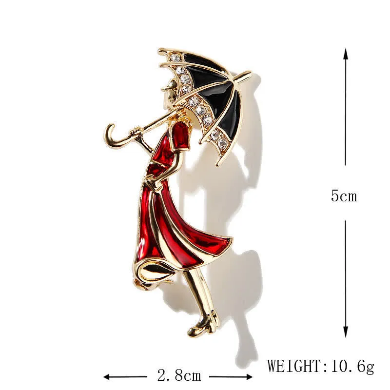 Women's Lovely Umbrella Red Lady Brooch