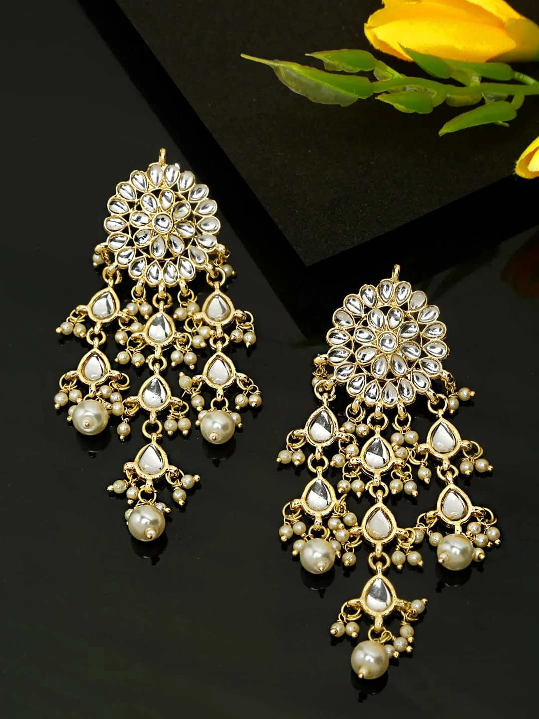 Yellow Chimes Kundan Earrings for Women Traditional Gold Plated Kundan Studded Danglers Earrings for Women and Girls