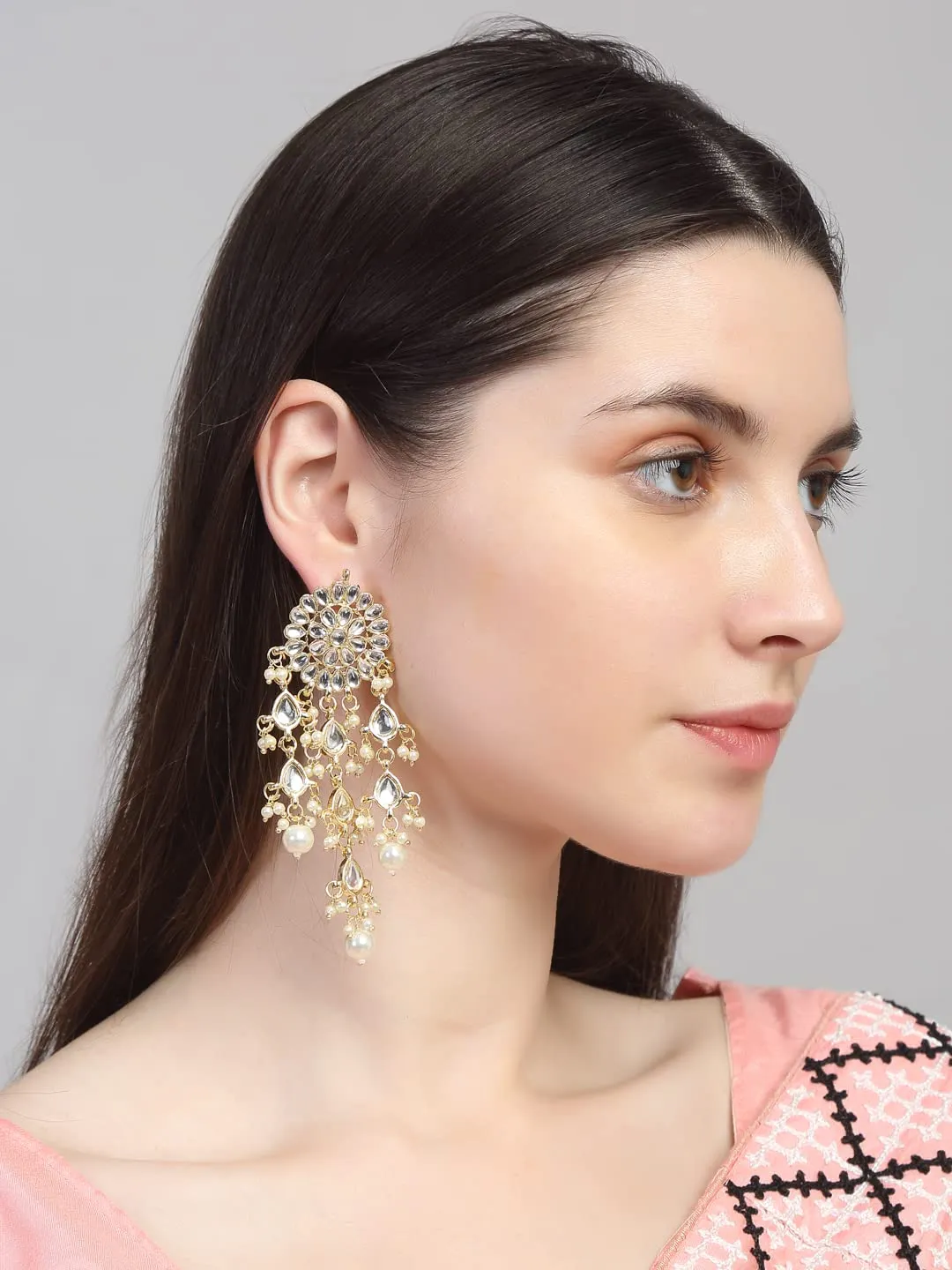 Yellow Chimes Kundan Earrings for Women Traditional Gold Plated Kundan Studded Danglers Earrings for Women and Girls