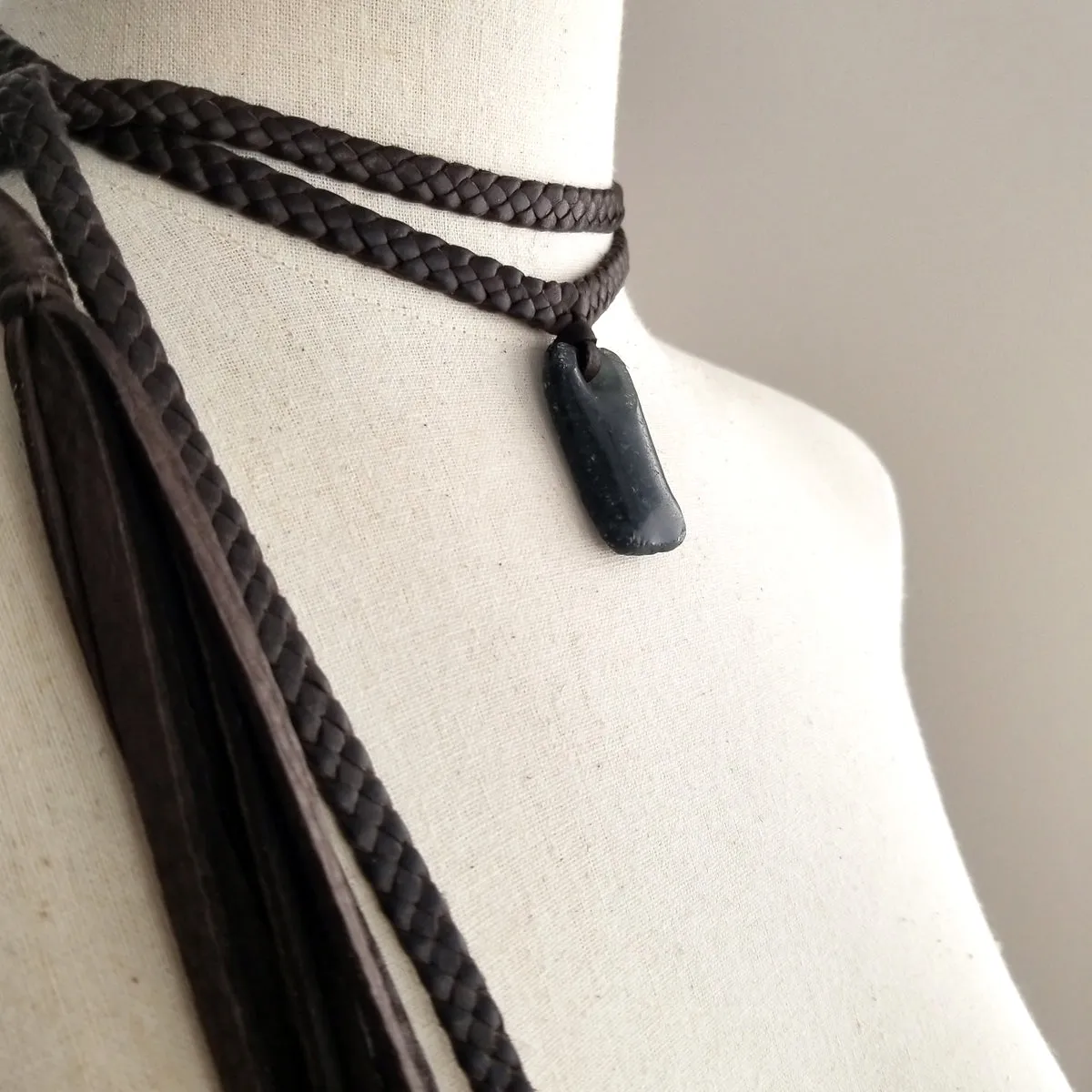 Ziri African Glass Pendant Braided Leather Choker Style Necklace - SS1130