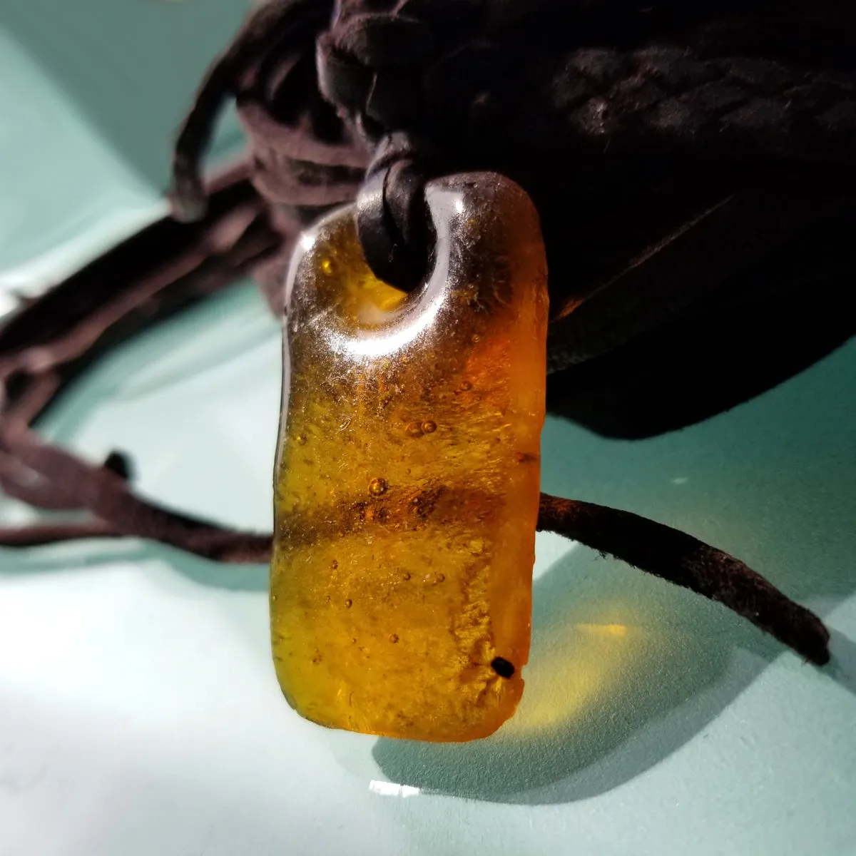 Ziri African Glass Pendant Braided Leather Choker Style Necklace - SS1130