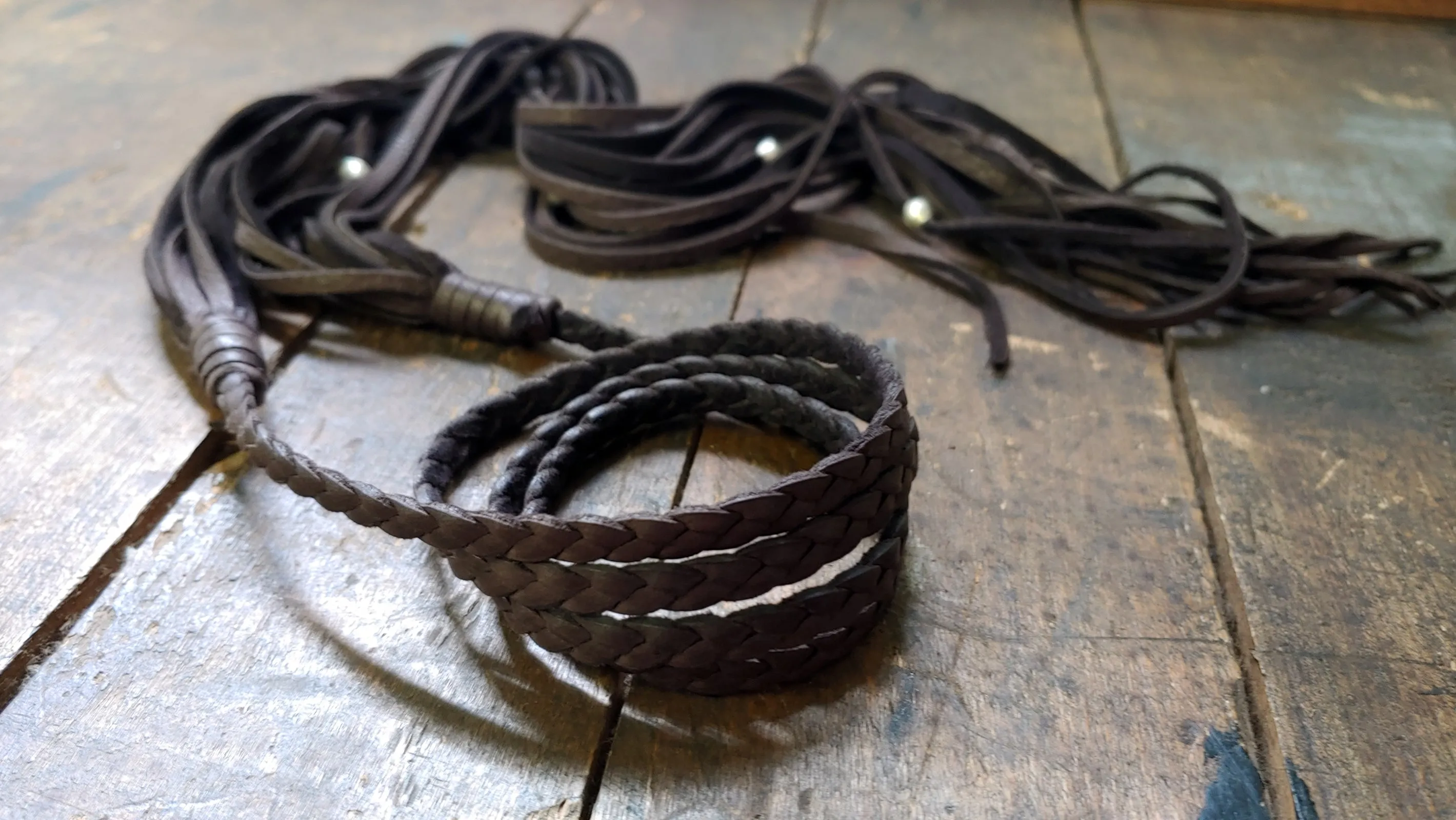 ZURI Braided Leather Choker Style Necklace & Headband - SS1137